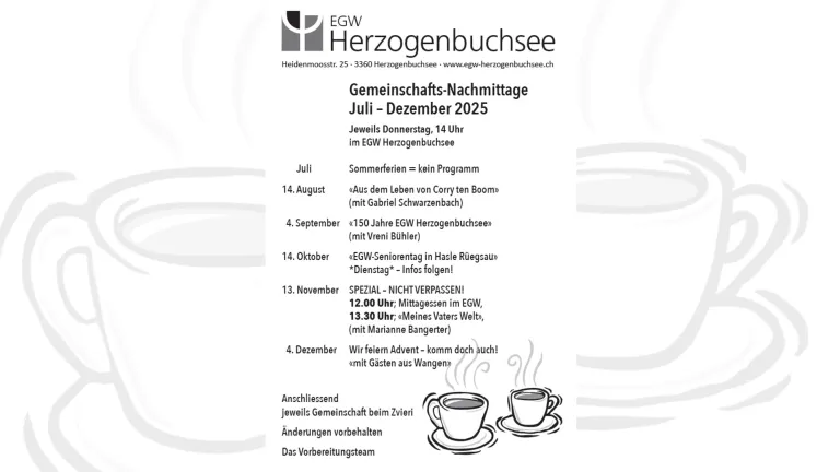 Programm Gemeinschaftsnachmittage Juli - Dezember 2025